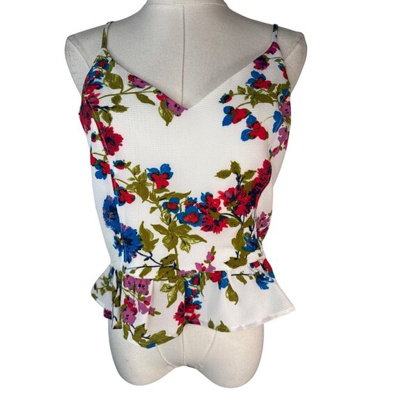 2/$30 Good Luck Gem L Floral Peplum Polyester V-Neck Spaghetti Straps Cross Back - Picture 1 of 14